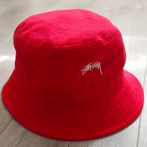Vintage Stussy 100% Cotton Cherry Red Bucket Hat Small NEW